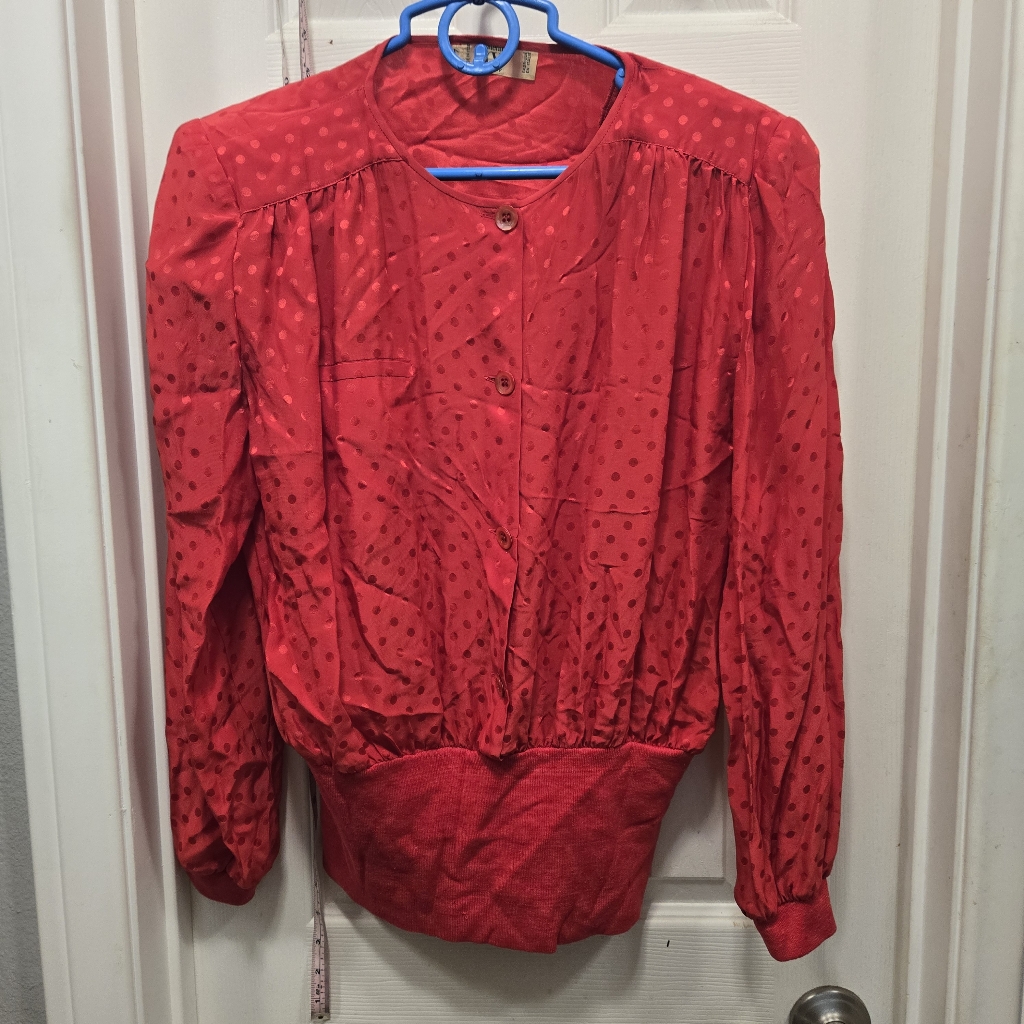 Valentino Vintage Silk Red Polka Dot Button-Up Blouse Size 44/8/M